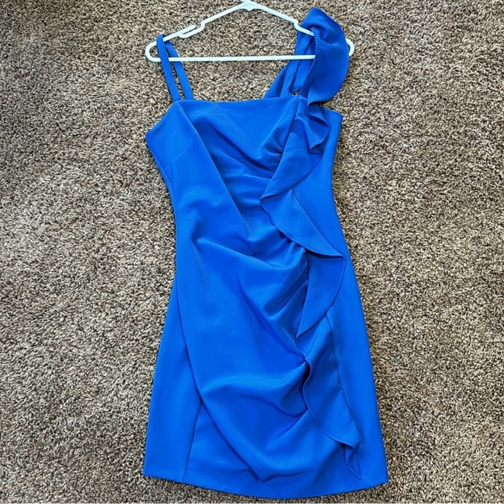 Guess Ruffle Ruched Square Neck Mini Dress Sz 6 Bodycon Party Wedding Guest